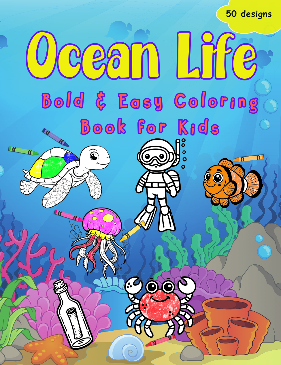 Ocean Life - Bold & Easy Coloring Book for Kids
